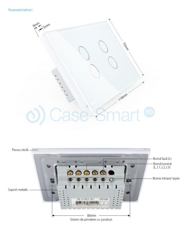 Intrerupator cvadruplu wireless cu touch Livolo din sticla – standard italian [1]