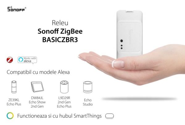 Releu wireless Sonoff Basic R3, Protocol ZigBee, Control aplicatie, Compatibil cu asistenti vocali [1]