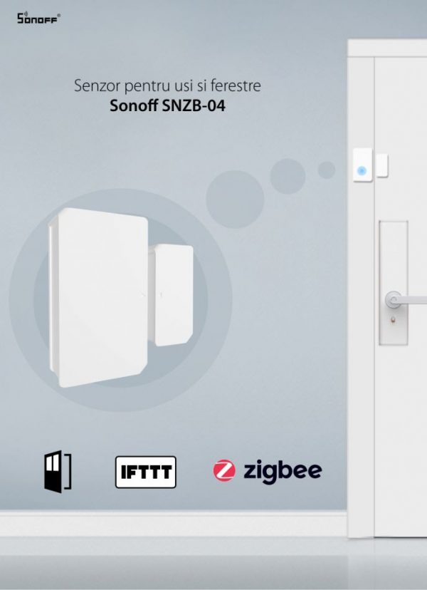 Senzor pentru usi si ferestre Sonoff SNZB-04, Wi-Fi, Protocol ZigBee, Notificari aplicatie [1]