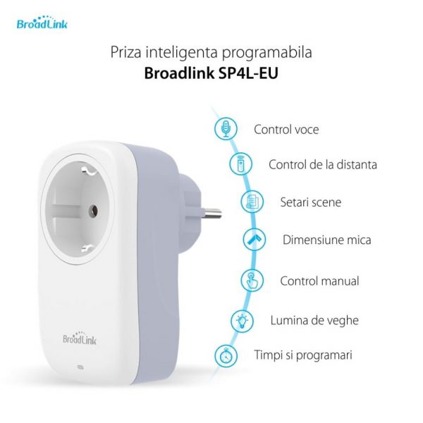 Priza inteligenta BroadLink SP4L-EU, Wi-Fi, 16A,  Programabila, Control aplicatie, Lumina de veghe [1]
