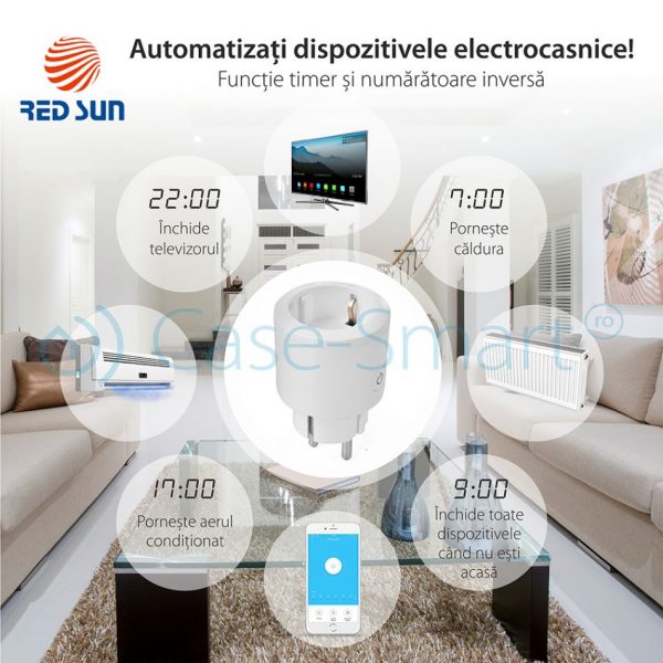 Priza inteligenta RedSun RS-SSB01 cu monitorizare de energie, compatibil Alexa si Google Home, Control de pe telefonul mobil [1]