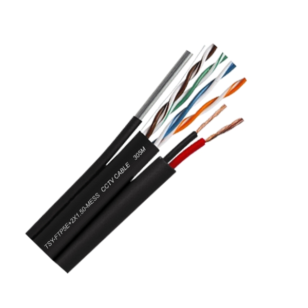 Cablu FTP autoportant cu alimentare 2x1.5, cat 5E, CUPRU 100%, 305m, negru TSY-FTP5E+2x1.50-MESS [1]