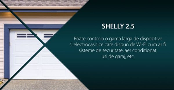 Releu inteligent pentru automatizari Shelly 2.5, Wi-Fi, 20 A, Control aplicatie, Compatibil cu Amazon Alexa si Google Assistant