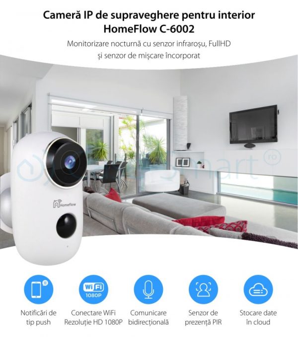 Camera de supraveghere inteligenta Wireless Homeflow C-6002, Comunicare bidirectionala, Detectie miscare [1]