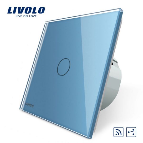 Intrerupator cap scara / cap cruce wireless cu touch Livolo din sticla albastru [1]