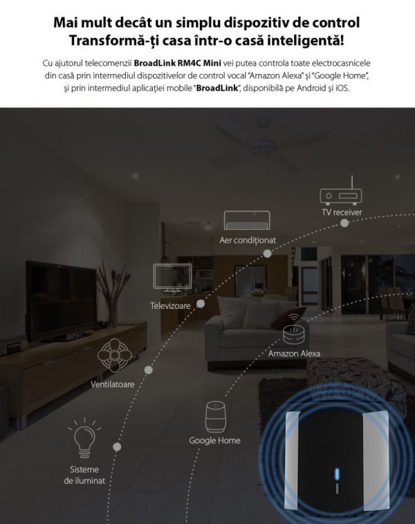 Telecomanda inteligenta BroadLink RM4C Mini, IR, Wi-Fi, compatibil Amazon Alexa si Google Home [1]