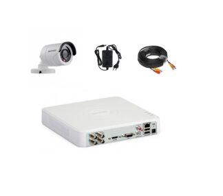 Control acces - Kit sistem supraveghere video complet 1 camera exterior 2MP, IR 20m Hikvision cu DVR limba romana si soft telefon mobil