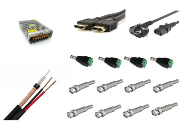 Kit accesorii sisteme de supraveghere 4 camere profesional cu cablu coaxial, sursa alimentare, mufe, cablu HDMI [1]