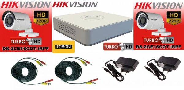 Sistem supraveghere video Hikvision 2 camere Turbo HD IR 20 M cu DVR Hikvision 4 canale, full accesorii [1]