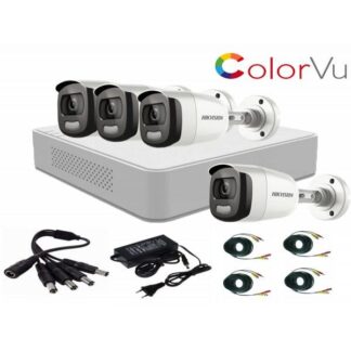 Kit Supraveghere - Sistem supraveghere video Hikvision 4  camere 2MP ColorVU FullTime FULL HD , accesorii incluse