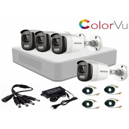 Sistem supraveghere video Hikvision 4  camere 2MP ColorVU FullTime FULL HD , accesorii incluse [1]