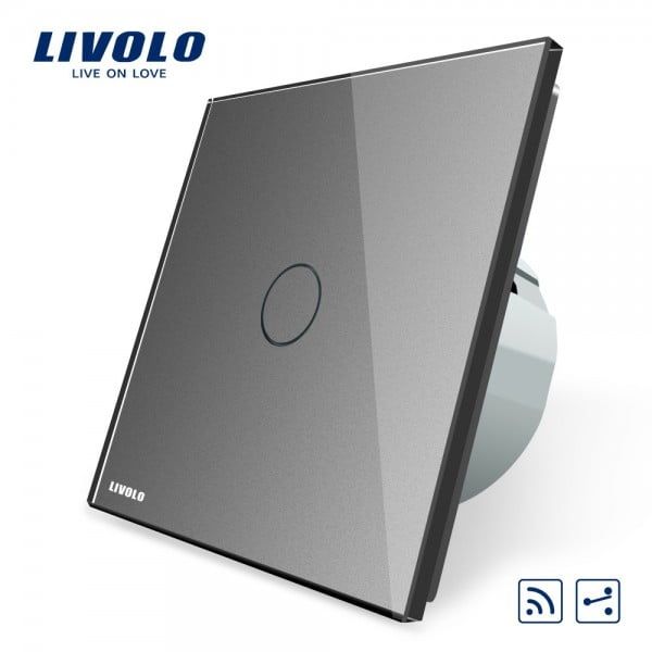 Intrerupator cap scara / cap cruce wireless cu touch Livolo din sticla gri [1]