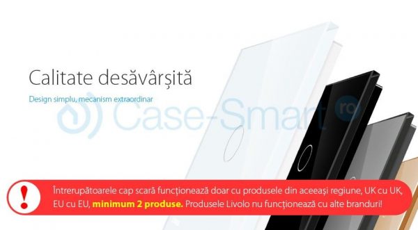 Intrerupator cap scara / cap cruce wireless cu touch Livolo din sticla gri [1]