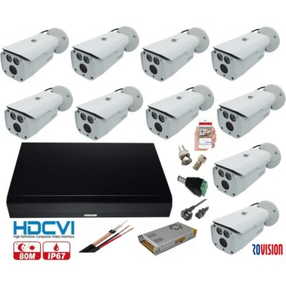 Kit supraveghere video profesional 10 camere Rovision 2MP IR 80m, accesorii incluse, DVR 16 canale 5MP [1]