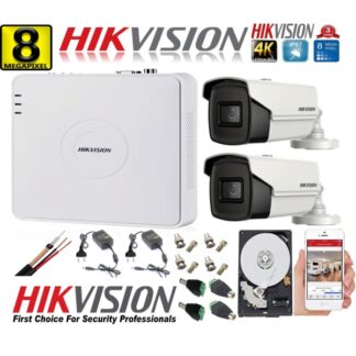 Kit supraveghere Hikvision - Kit supraveghere ultraprofesional Hikvision 2 camere 8MP 4K IR 80M DVR 4 canale accesorii incluse si HDD