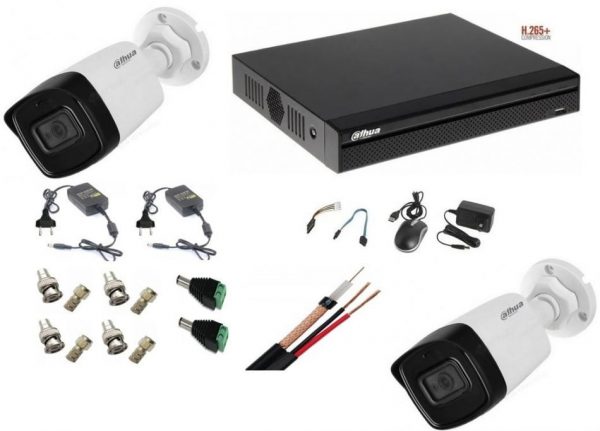 Sistem supraveghere video 2 camere Dahua 8MP 4K , DVR 4 canale , accesorii incluse [1]