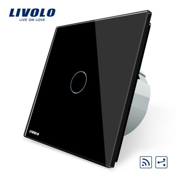 Intrerupator cap scara / cap cruce wireless cu touch Livolo din sticla negru [1]