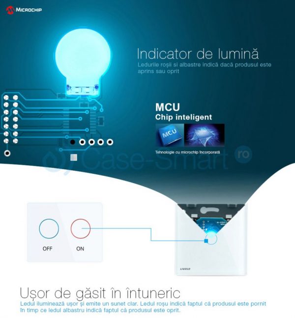 Intrerupator cap scara / cap cruce wireless cu touch Livolo din sticla gri [1]