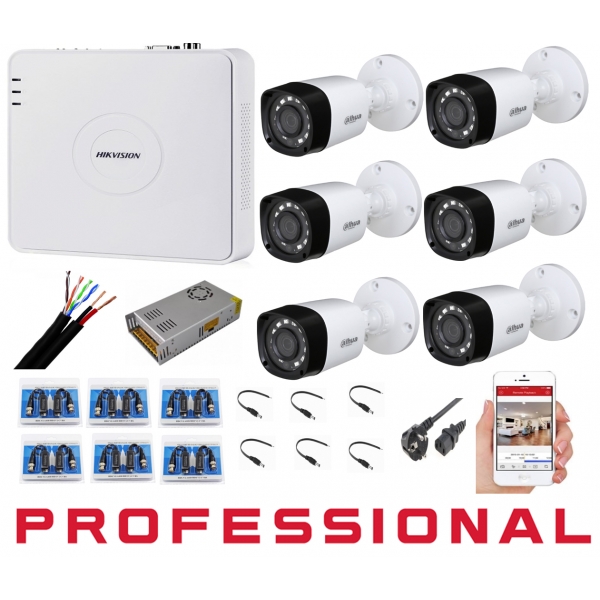 Sistem supraveghere video 6 camere Dahua 2MP full HD ir20m IP67, DVR 8 canale Hikvision , accesorii [1]