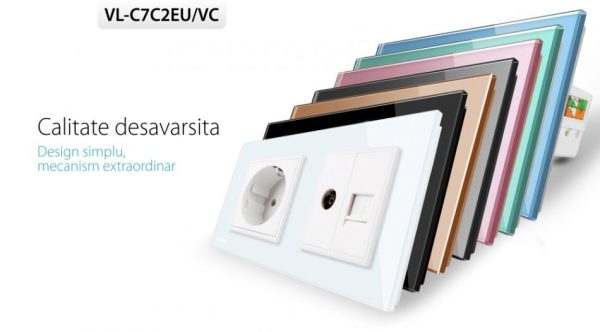 Priza dubla Livolo cu rama din sticla + 1 priza Schuko+TV/internet [1]
