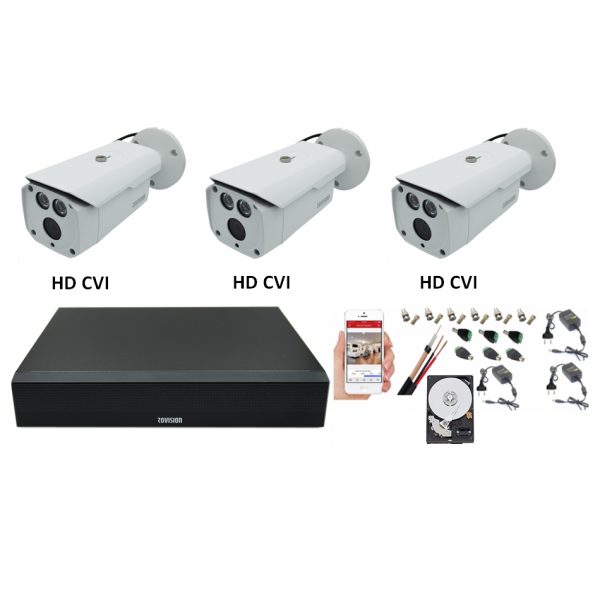 Kit  supraveghere video profesional 3 camere Rovision 2MP IR 80m, DVR 4 canale, cu accesorii si hard 201901014877 [1]