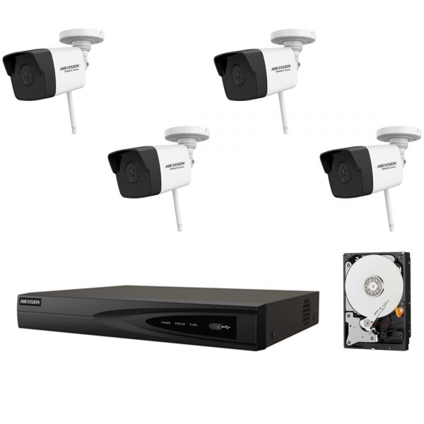 Kit de supraveghere complet 4 camere wireless 2MP, 30m IR, lentila 2.8mm, NVR 4 canale, rezolutie pana la 4K, HDD,surse  incluse [1]