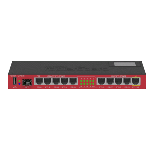 Router 5 x Fast Ethernet, 5 x Gigabit, 1 x SFP, 1 x PoE, RouterOS L5 - Mikrotik RB2011UiAS-IN