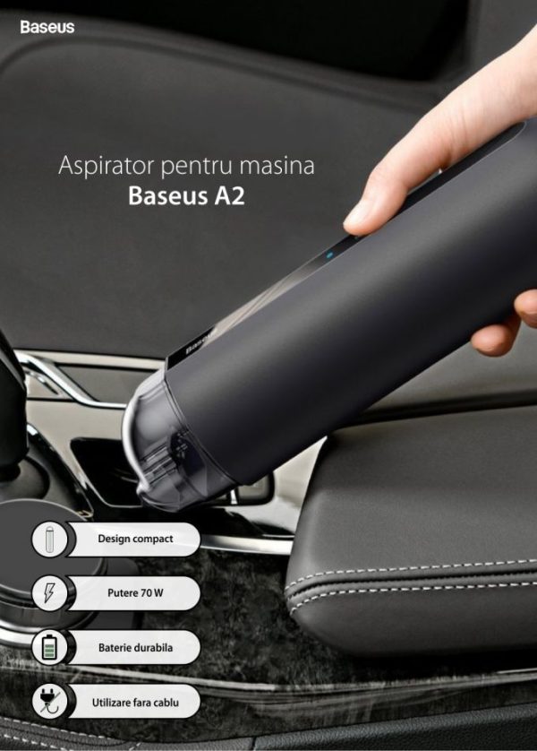 Aspirator auto Baseus Capsule Mini A2, Wireless, Putere 70 W, Timp de lucru 20 min, Incarcare Type-C [1]