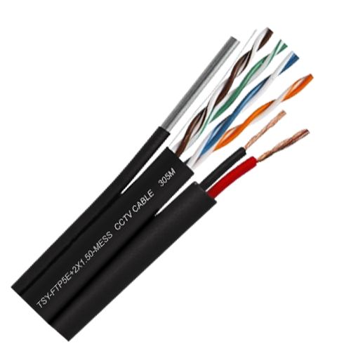 Cablu FTP autoportant cu alimentare 2x1.5, cat 5E, CUPRU 100%, 305m, negru TSY-FTP5E+2x1.50-MESS [1]