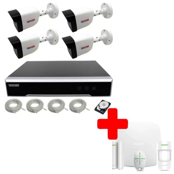 Sistem supraveghere complet 4 camere IP POE FULL HD IR 30M, NVR 4 Canale POE, HDD 1 TB + sistem de alarma Wireless basic cu detector miscare si detector magnetic pentru usi si ferestre [1]