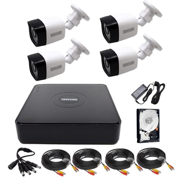 Kit supraveghere 4 camere exterior 2 MP, Full HD, IR 30 m, DVR 4 Canale, HDD 500 GB, accesorii full