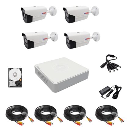 Kit supraveghere 4 camere exterior 2 MP, Full HD, IR 40 m, DVR 4 Canale, HDD 500 GB, accesorii full [1]