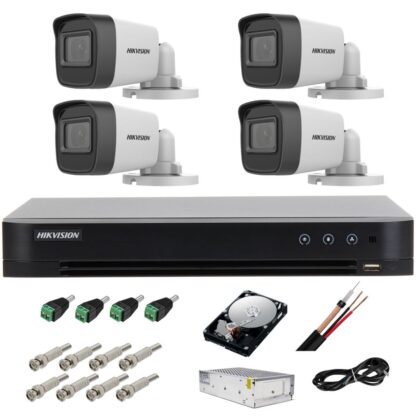 Kit complet supraveghere 5 MP lite Hiwatch by Hikvision Turbo HD cu 4 camere Bullet IR 25m, alimentator, cabluri, mufe, HDD 1 Tb, vizualizare pe internet [1]