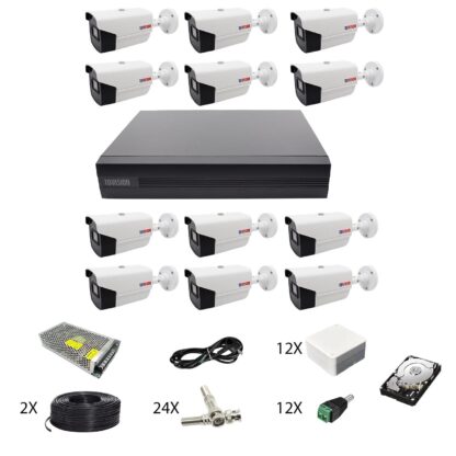 Sistem supraveghere video 12 camere Rovision oem Hikvision 2MP full hd, IR 40m, DVR 16 canale, accesorii si hard disk [1]