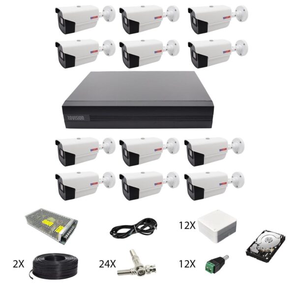 Sistem supraveghere video 12 camere 2MP full hd, IR 40m, DVR 16 canale, accesorii si hard disk [1]