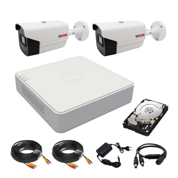Sistem supraveghere 2 camere Rovision oem Hikvision 2MP, full hd, IR40m, DVR 4 Canale 4MP lite, accesorii si hard incluse [1]