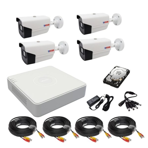 Sistem supraveghere 4 camere Rovision oem Hikvision 2MP, Full HD, IR 40m, DVR 4 Canale 4MP lite, Accesorii si hard incluse [1]