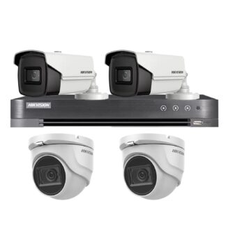Kit Supraveghere - Sistem supraveghere Hikvision mixt, 2 camere interior 8MP 4 in 1, IR 30m, 2 camere exterior 4 in 1 8MP IR80m, DVR 4 canale 4K 8MP