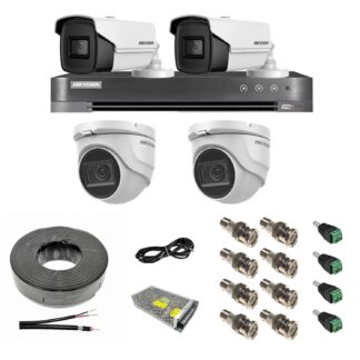 Kit Supraveghere - Sistem supraveghere mixt 4 camere: 2 dome 8MP IR 30m, 2 bullet 4 in 1 8MP IR 80m, DVR 4 canale 4K 8MP, accesorii