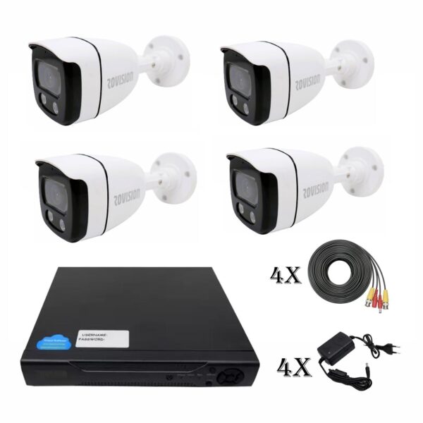 Sistem supraveghere Rovision 4 camere exterior, 2 MP Full Color, IR 20 m, 2.8mm, DVR 4 canale 5MP-N, accesorii [1]