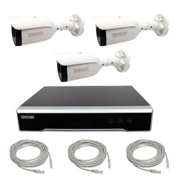 Sistem de supraveghere 3 camere IP PoE Rovision, Full HD, exterior, IR 30m, NVR PoE 4 canale, accesorii [1]