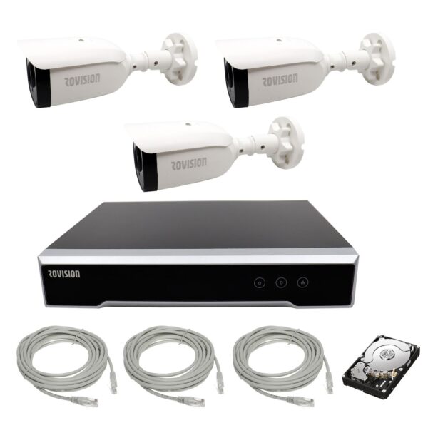 Sistem de supraveghere 3 camere IP PoE Rovision, Full HD, exterior, IR 30m, NVR PoE 4 canale, accesorii si hard disk [1]