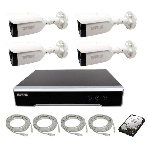 Sistem de supraveghere video 4 camere IP PoE Rovision Full HD exterior, 3.6mm lentila, IR 30m, NVR PoE 4 canale, accesorii montaj si hard disk [1]