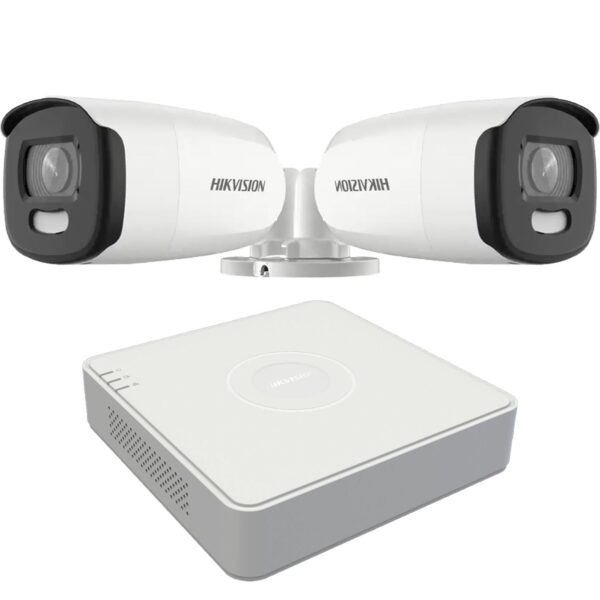 Sistem supraveghere video Hikvision 2 camere exterior ColorVu 5MP, lumina alba 40m, DVR 4 canale Hikvision [1]