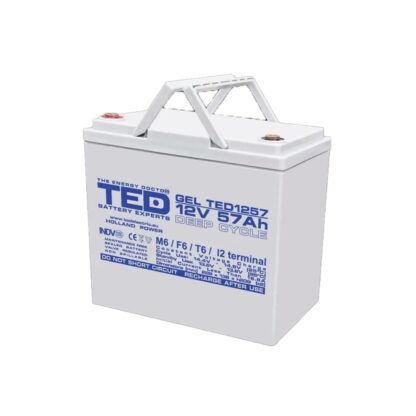 Acumulator pentru UPS sau panouri fotovoltaice TED GEL BA086431, 57Ah, 12V, M6, TED1257 Deep Cycle [1]