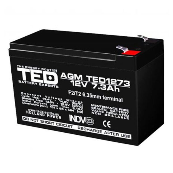 Acumulator AGM VRLA 12V 7,3A dimensiuni 151mm x 65mm x h 95mm F2 TED Battery Expert Holland TED003249 (5) [1]