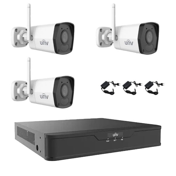 Sistem de supraveghere 3 camere Wi-Fi IP 2MP UNV, Smart IR 30m, 2.8mm, Microfon, NVR 4 canale 4K, accesorii [1]