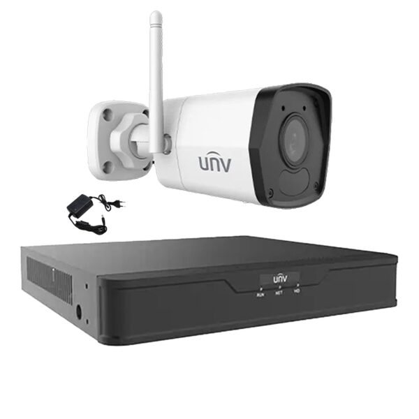 Sistem supraveghere video 1 camera IP Wi-Fi 2MP Smart IR 30m, 2.8mm, Microfon, NVR 4 canale 4K UNV, accesorii [1]