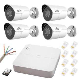 Sisteme supraveghere IP - Sistem supraveghere IP PoE UNV 4 camere Starlight, 2.8mm, IR 50m, NVR 4K 4 canale 8MP, accesorii, HDD 500 GB
