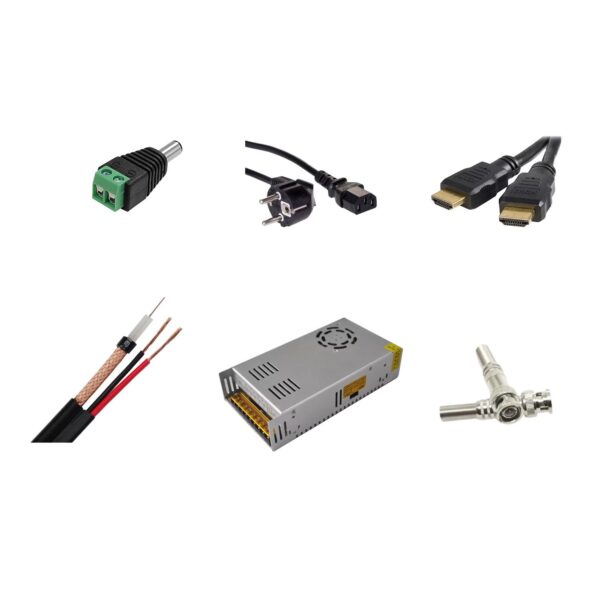 Kit accesorii pentru sistem de supraveghere format din 300m cablu coaxial cu alimentare, sursa alimentare, cablu HDMI [1]